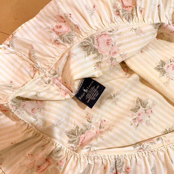 VINTAGE Ralph Lauren SOPHIE BROOKE Yellow Striped Ruffled Pillowcase with ROSES - Picture 3 of 5